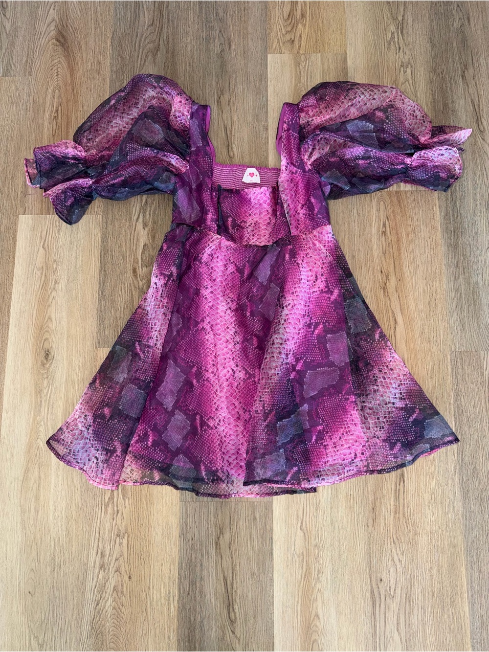 Buddy Love Pink and Purple Sheer Puff-Sleeve Dress